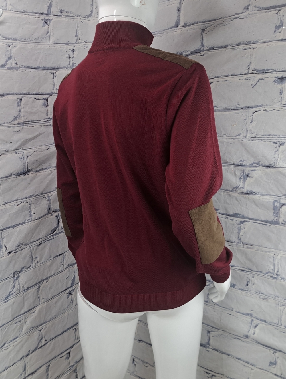Paul & Shark Yachting Half Zip Sweater Merino Wool Suede Leather Italy Large - Picture 12 of 14